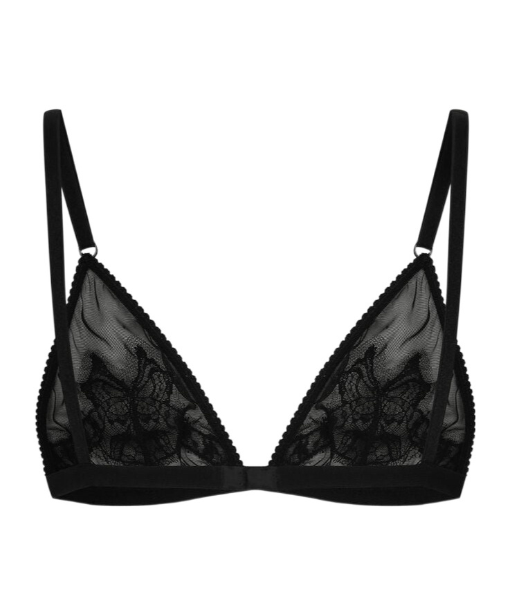 Dolce & Gabbana Floral-embroidered Mesh Bra In Black