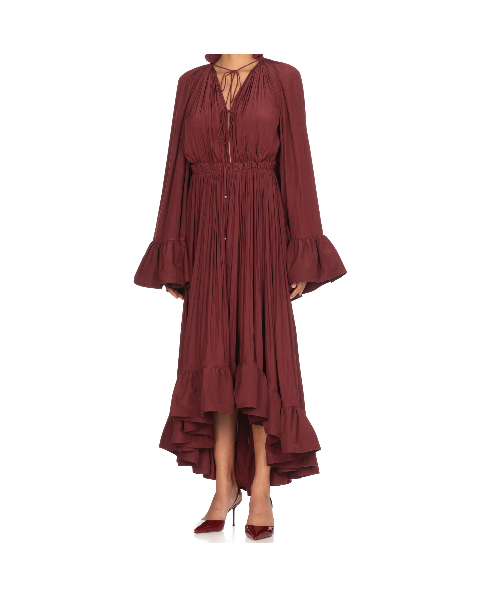 Lanvin Bordeaux Pleated Midi Dress