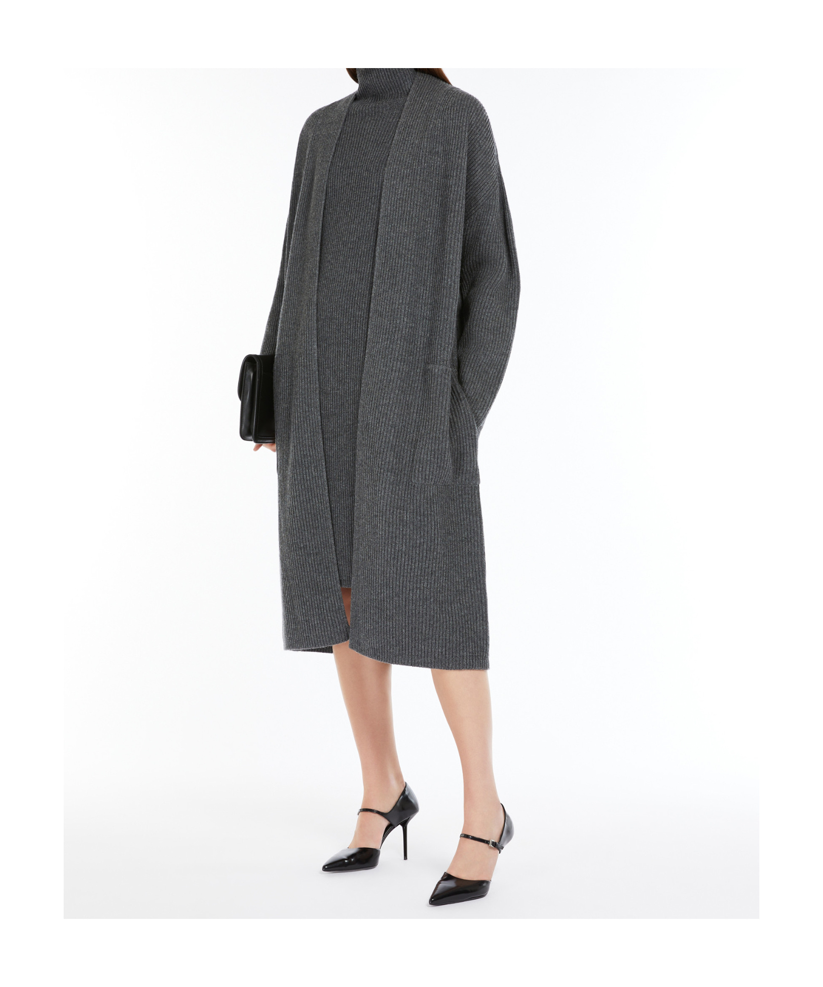 Max Mara Long Wool Cashmere Cardigan In Black