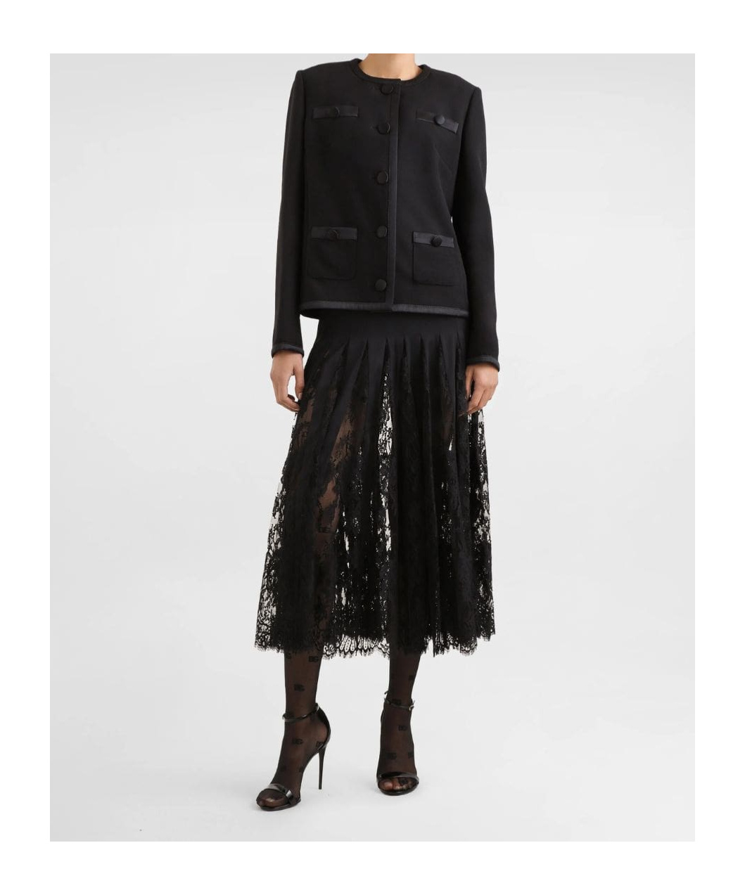 Dolce & Gabbana Dolce  Gabbana Lace Midi Charmeuse Skirt In Black