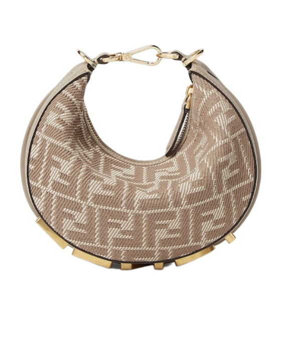Shop Fendi Dove Gray Denim-effect Ff Jacquard Mini-bag In Nude