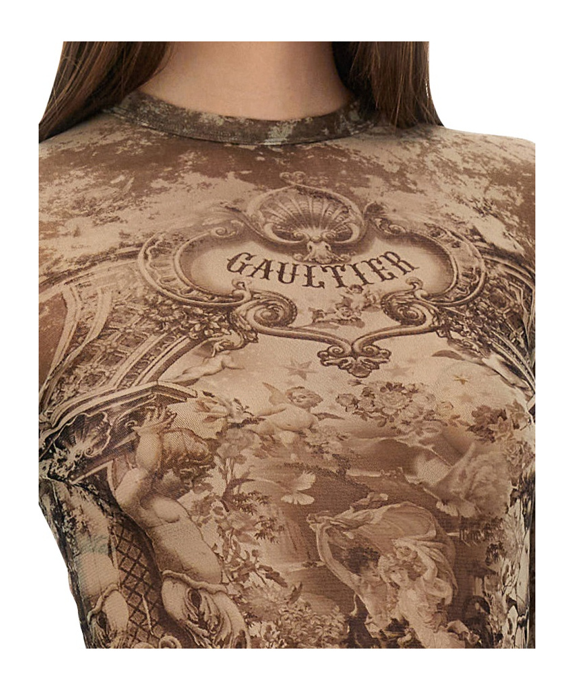 Jean Paul Gaultier Sheer Medallion Print Slim Fit Top