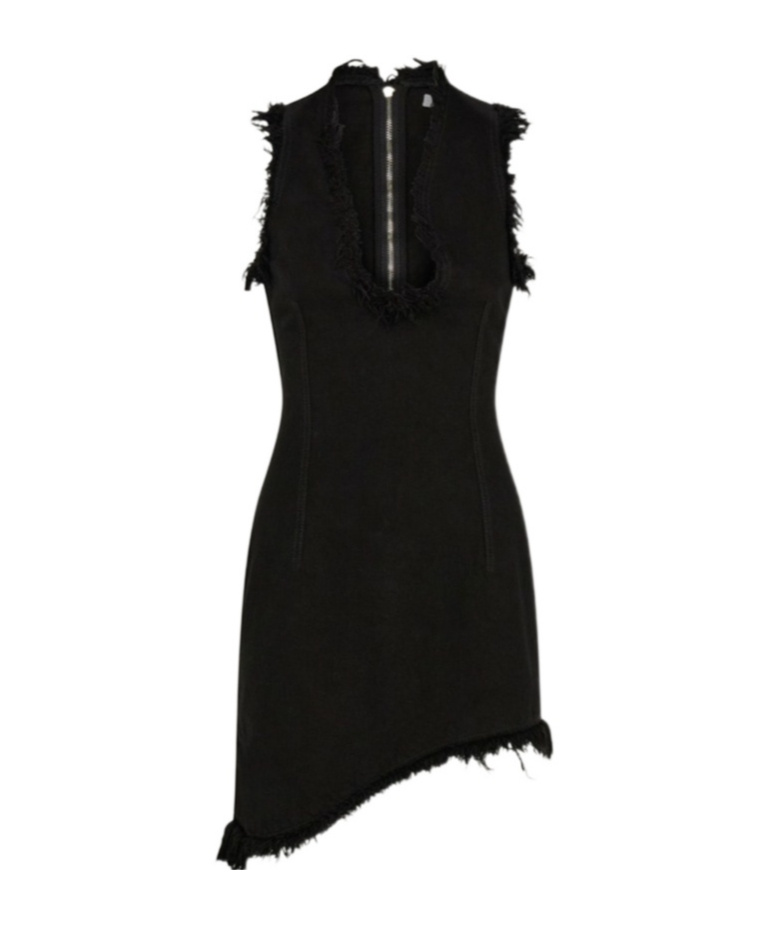 Ferragamo Raw-edge Sleeveless Denim Mini Curve Dress In Black