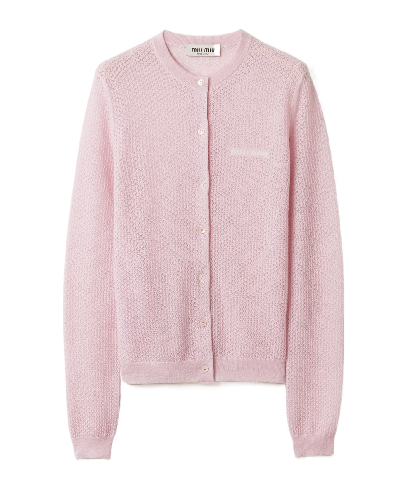 Miu Miu Cashmere Lacy Button-front Cardigan In Pink