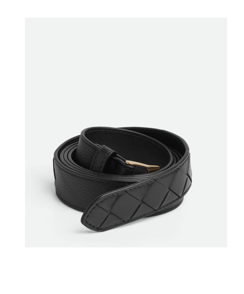Bottega Veneta Leather Intrecciato Weave Belt In Black