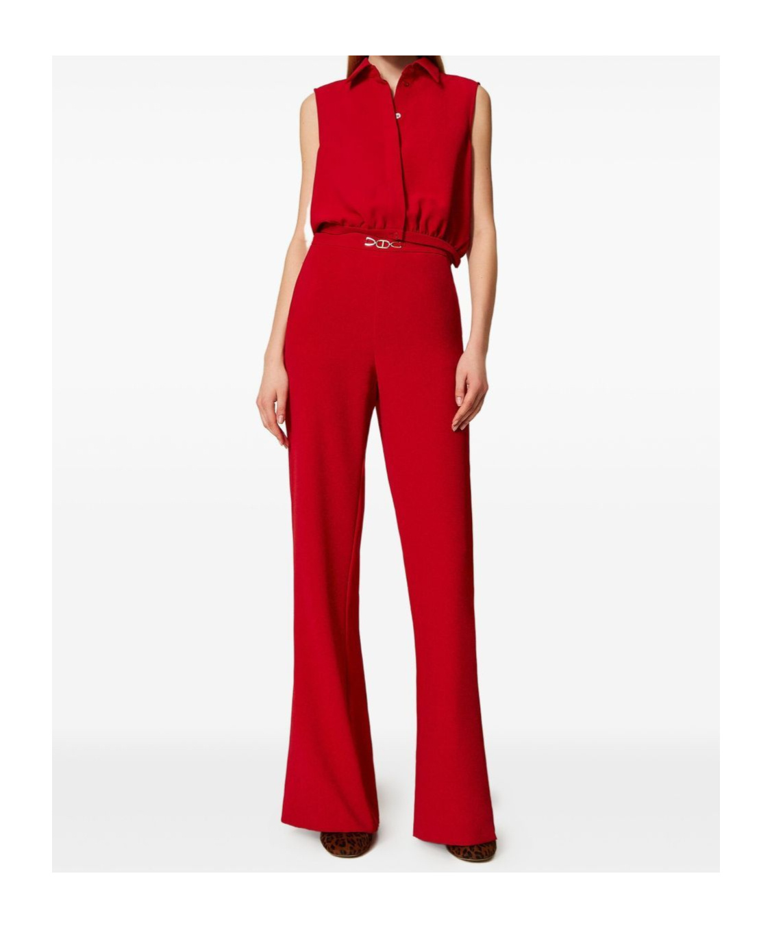Twinset Sleeveless Shirt-style Jumpsuit In Red