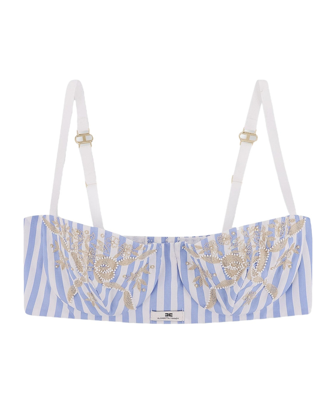 Elisabetta Franchi Floral Embroidered Poplin Bra In Blue