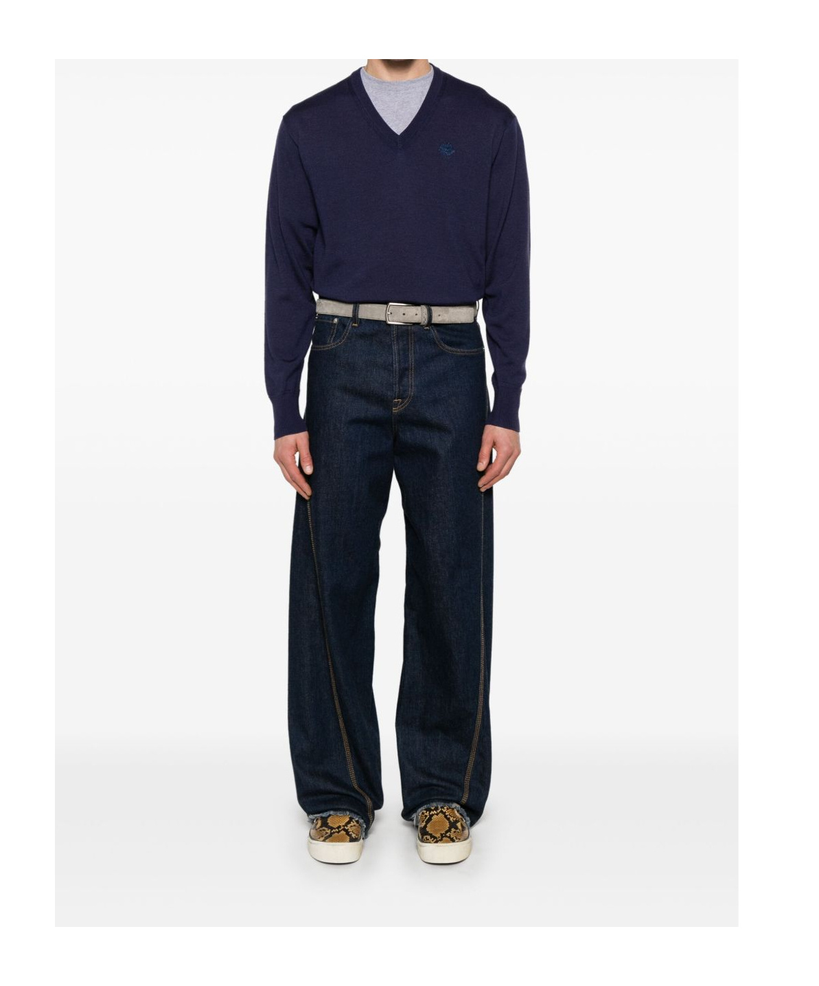 Bally V-neck Sweater With Ribbed Cuffs And Hem In Black