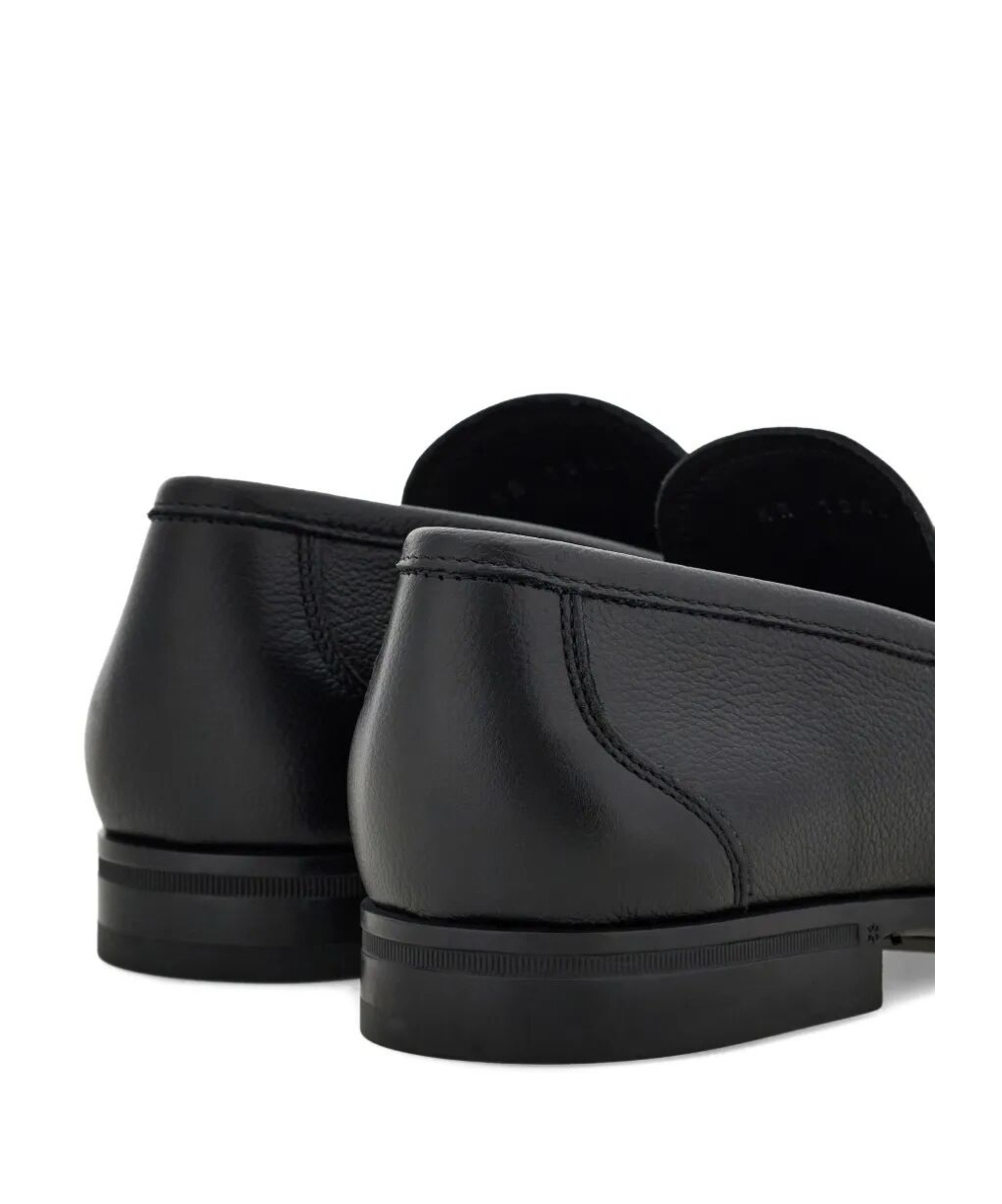 Ferragamo Gandioso Pebbled Moccasin With Gancini Ornament In Black Leather
