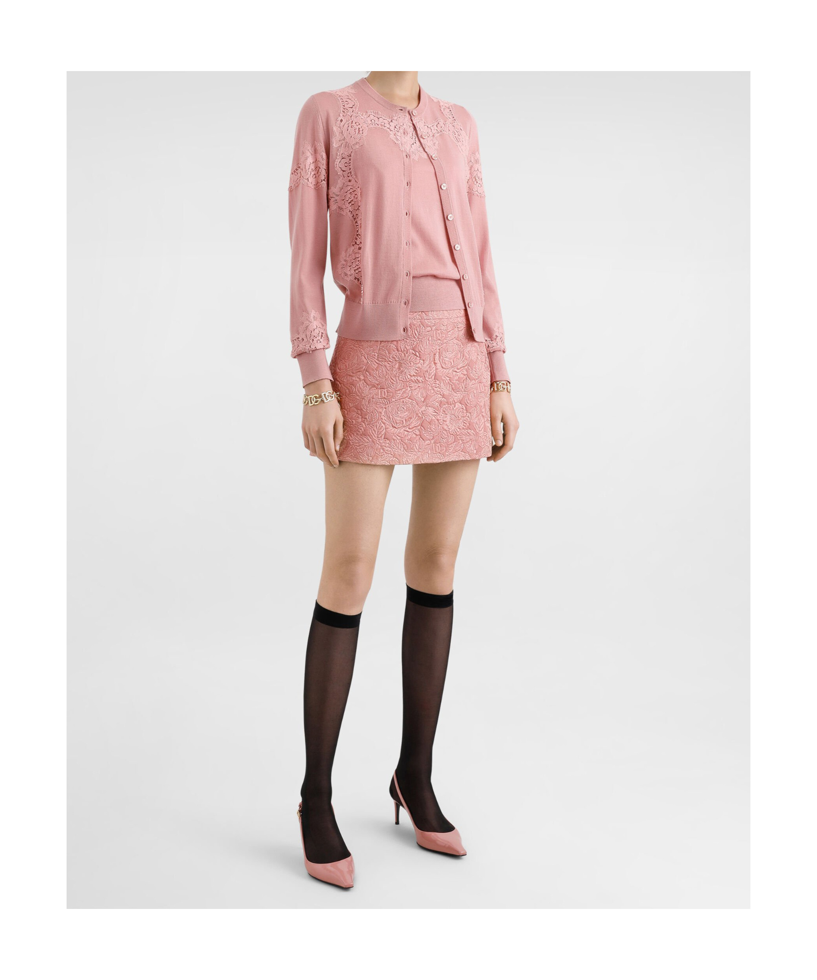 Dolce & Gabbana Floral Matrasse Embossed Jacquard Miniskirt In Pink
