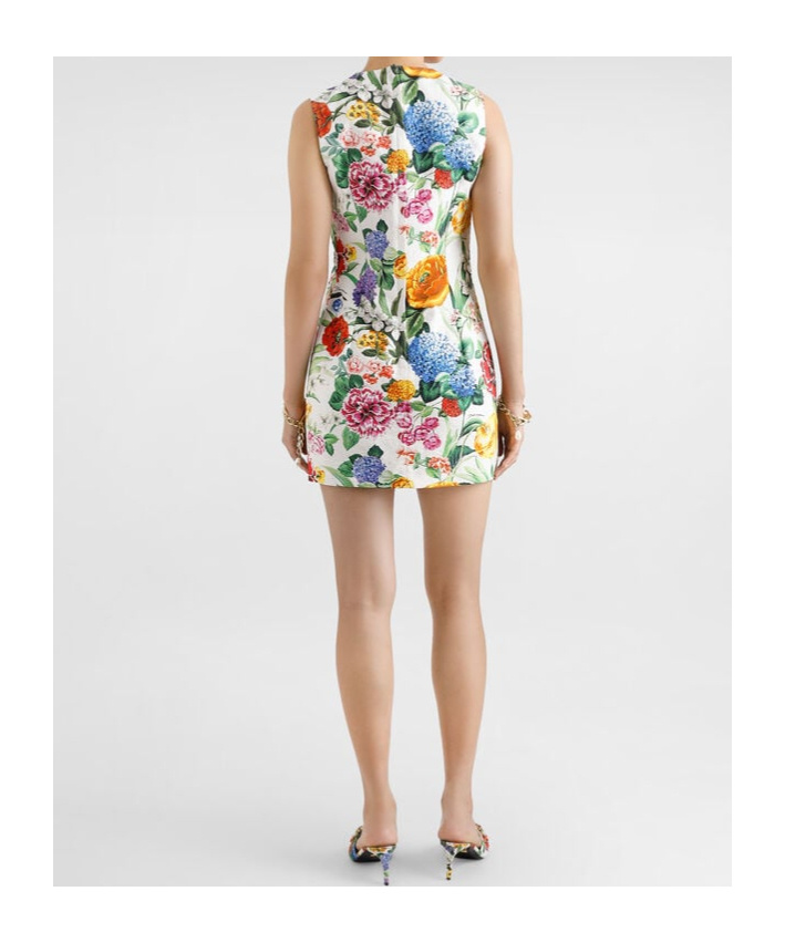 Dolce & Gabbana Floral-print Cotton-blend Jacquard Mini Dress In Multicolor