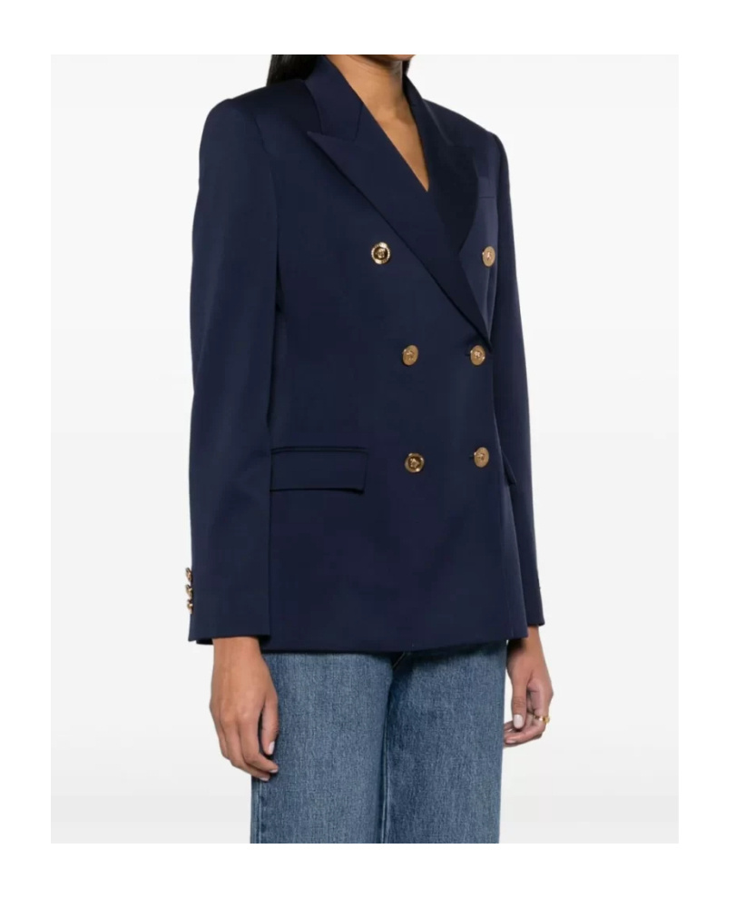 Versace Blue Double-breasted Jacket With Medusa Buttons In Black