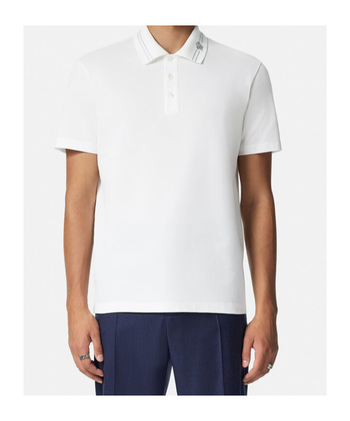 Versace White Polo Shirt With Medusa Detail On The Collar