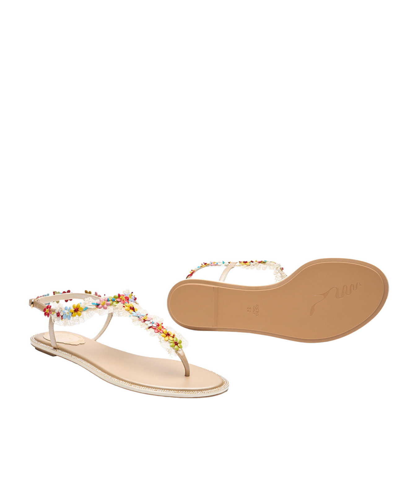 René Caovilla Bloom Nude Flat Sandal 10 In Brown