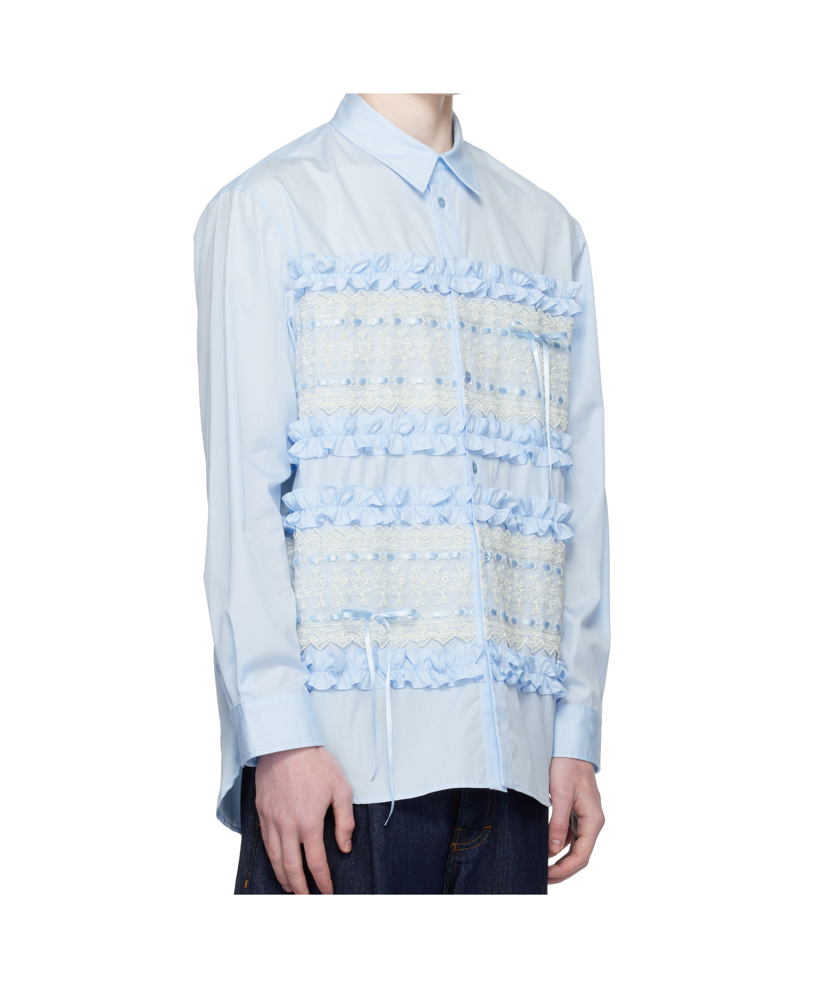 Simone Rocha Lace-insert Ruffled Shirt In Blue