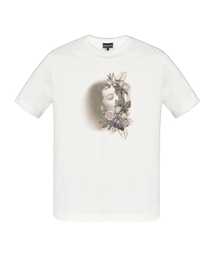 Emporio Armani Floral-embroidered Portrait T-shirt In White