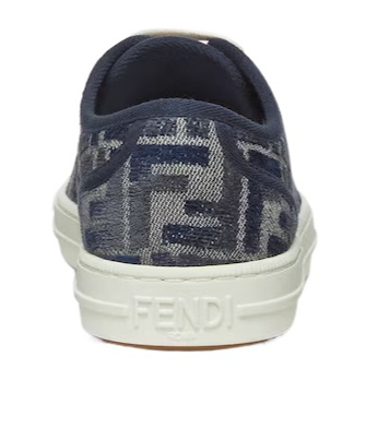 Fendi Low Top Denim Sneakers With Chenille Pattern In White