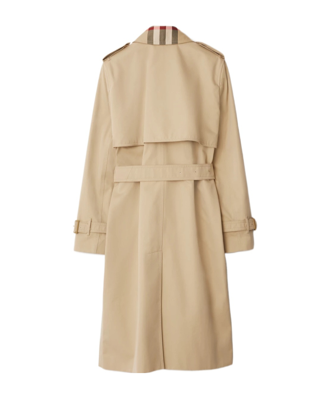 Burberry Plaid-collar Gabardine Trench Coat In Nude