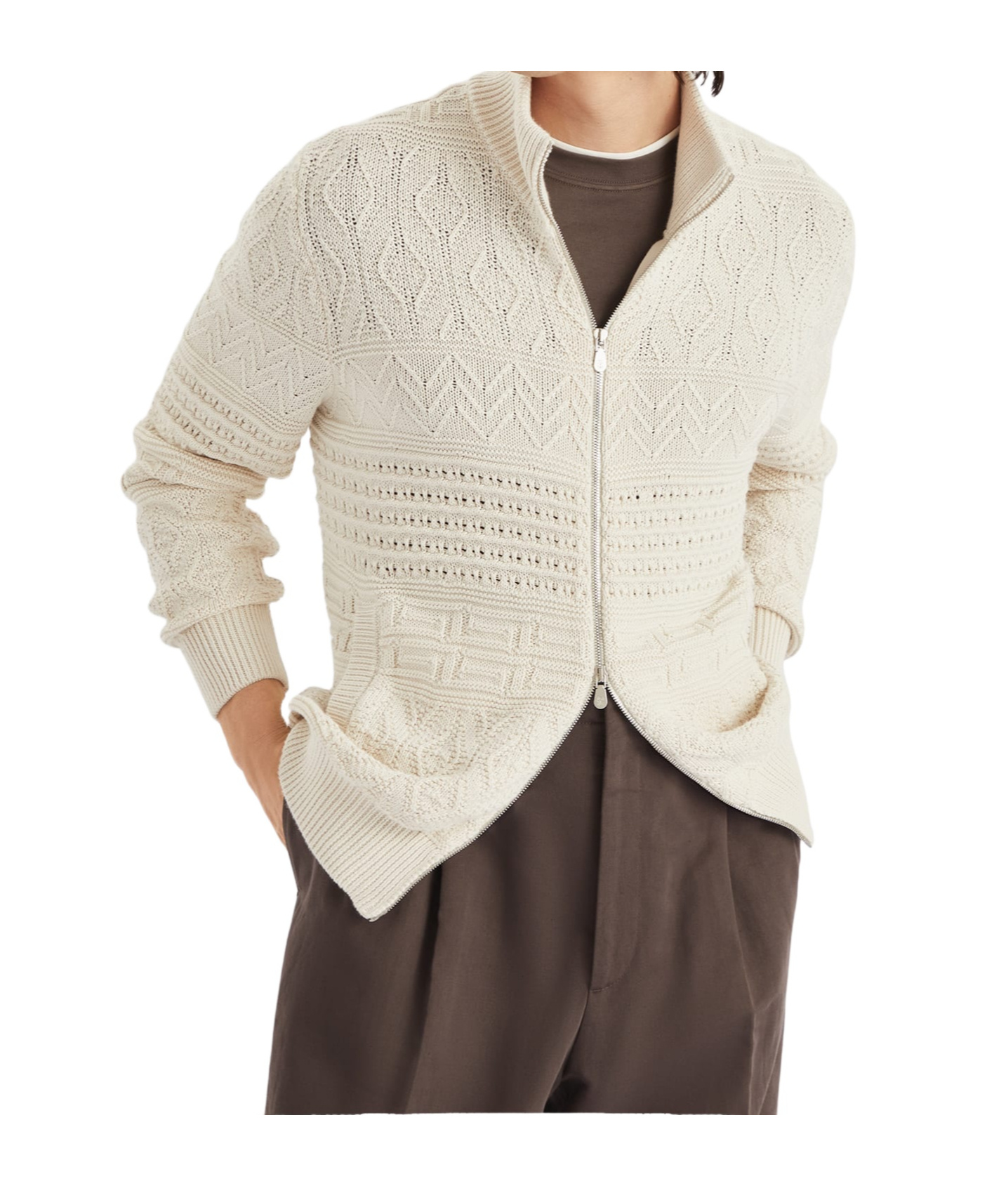 BRUNELLO CUCINELLI BRUNELLO CUCINELLI HERITAGE STITCH ZIPPED CARDIGAN