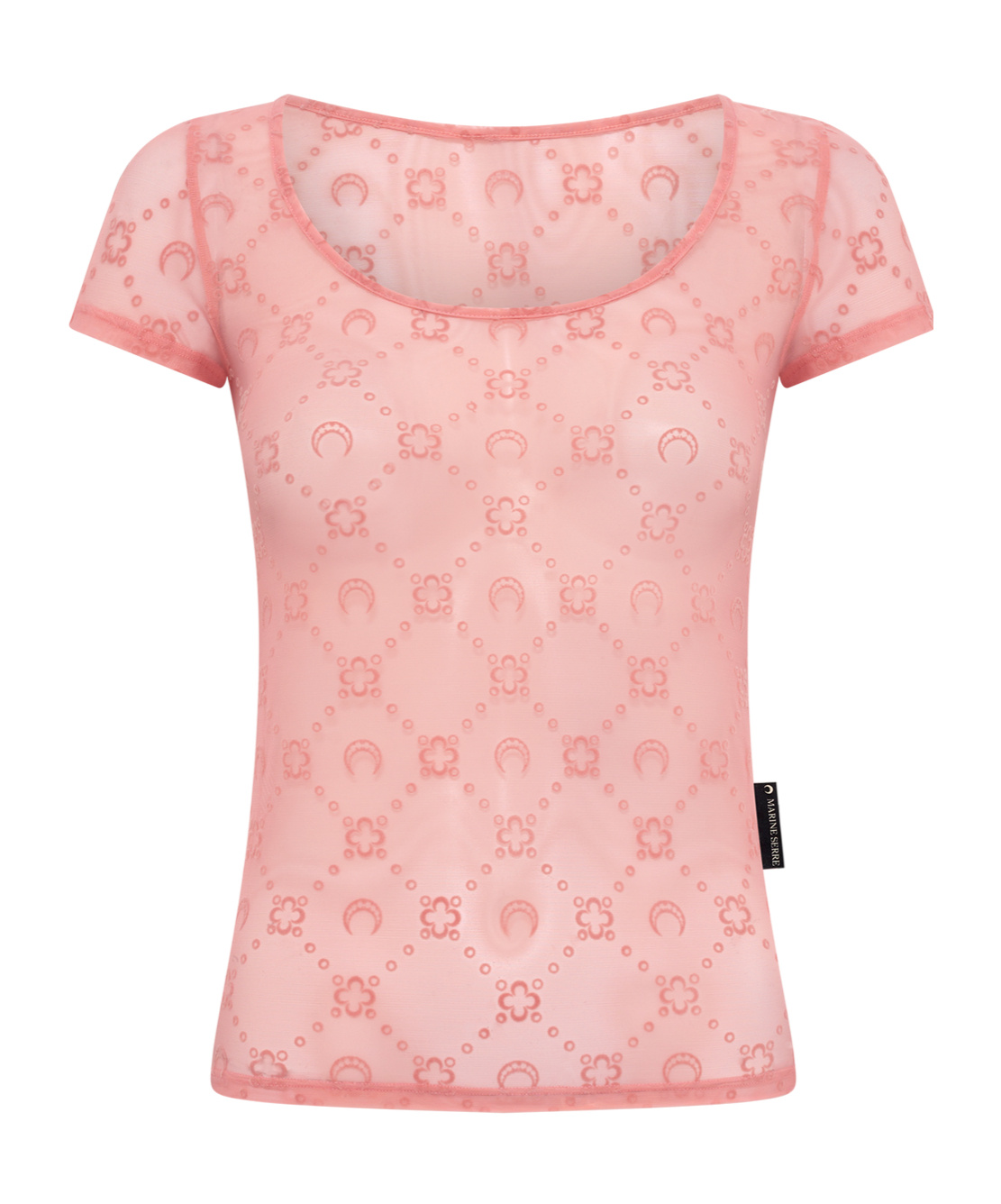 Marine Serre Ssense Exclusive Pink Recycled Flock Open Neck T-shirt In Flamingo Pink