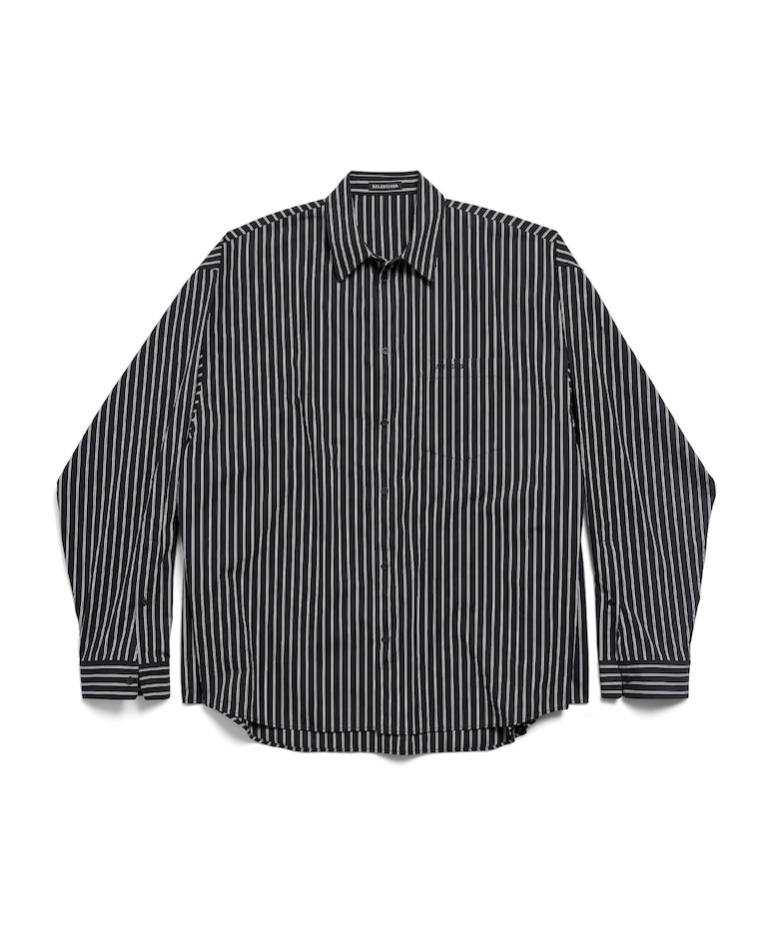 Balenciaga Oversized Striped Poplin Shirt For Men In Black