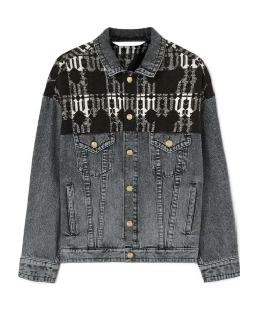 Palm Angels Monogram-jacquard Denim Jacket In Black