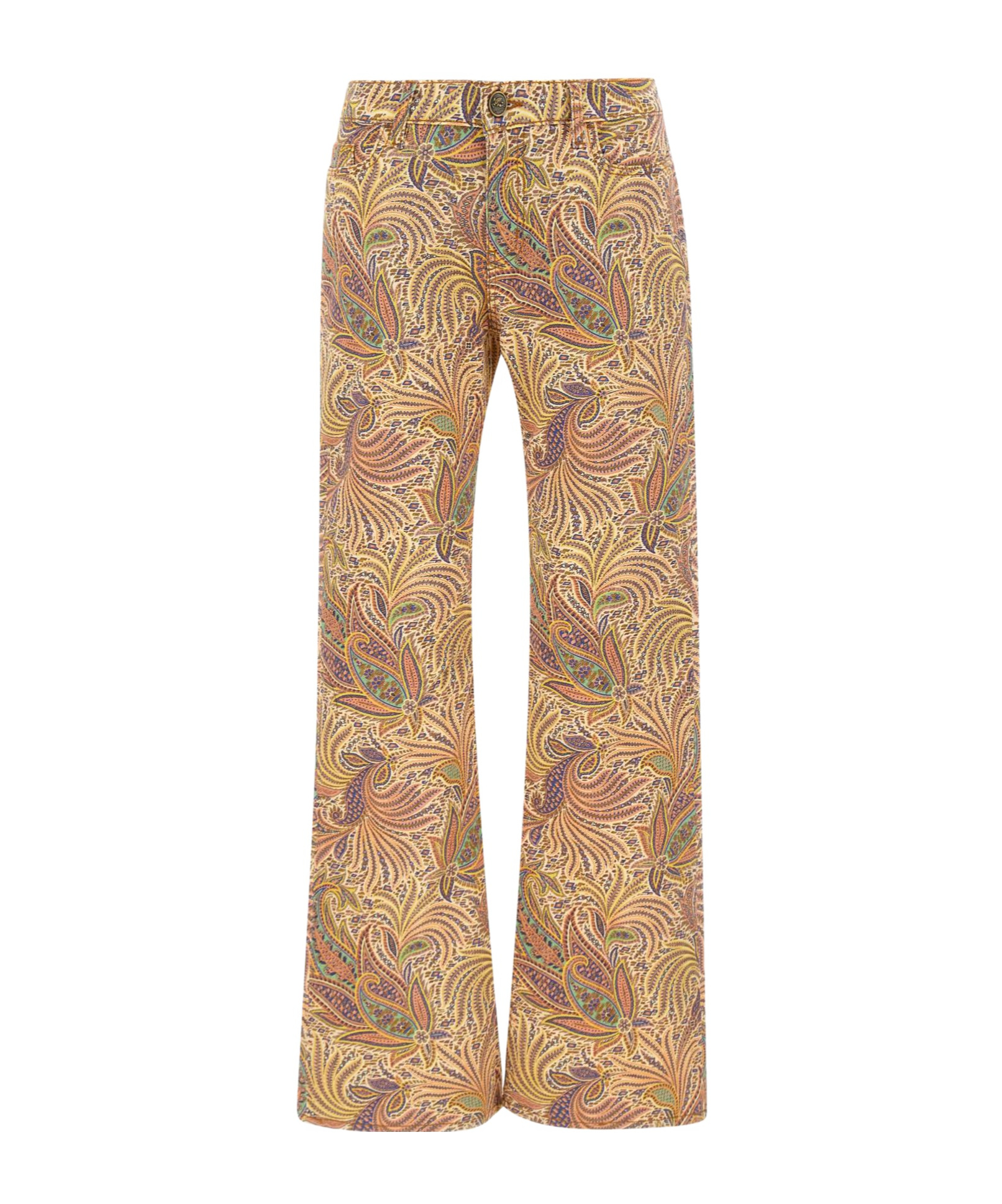 Etro Wide Leg Cotton Trousers With Paisley Pattern In Nude