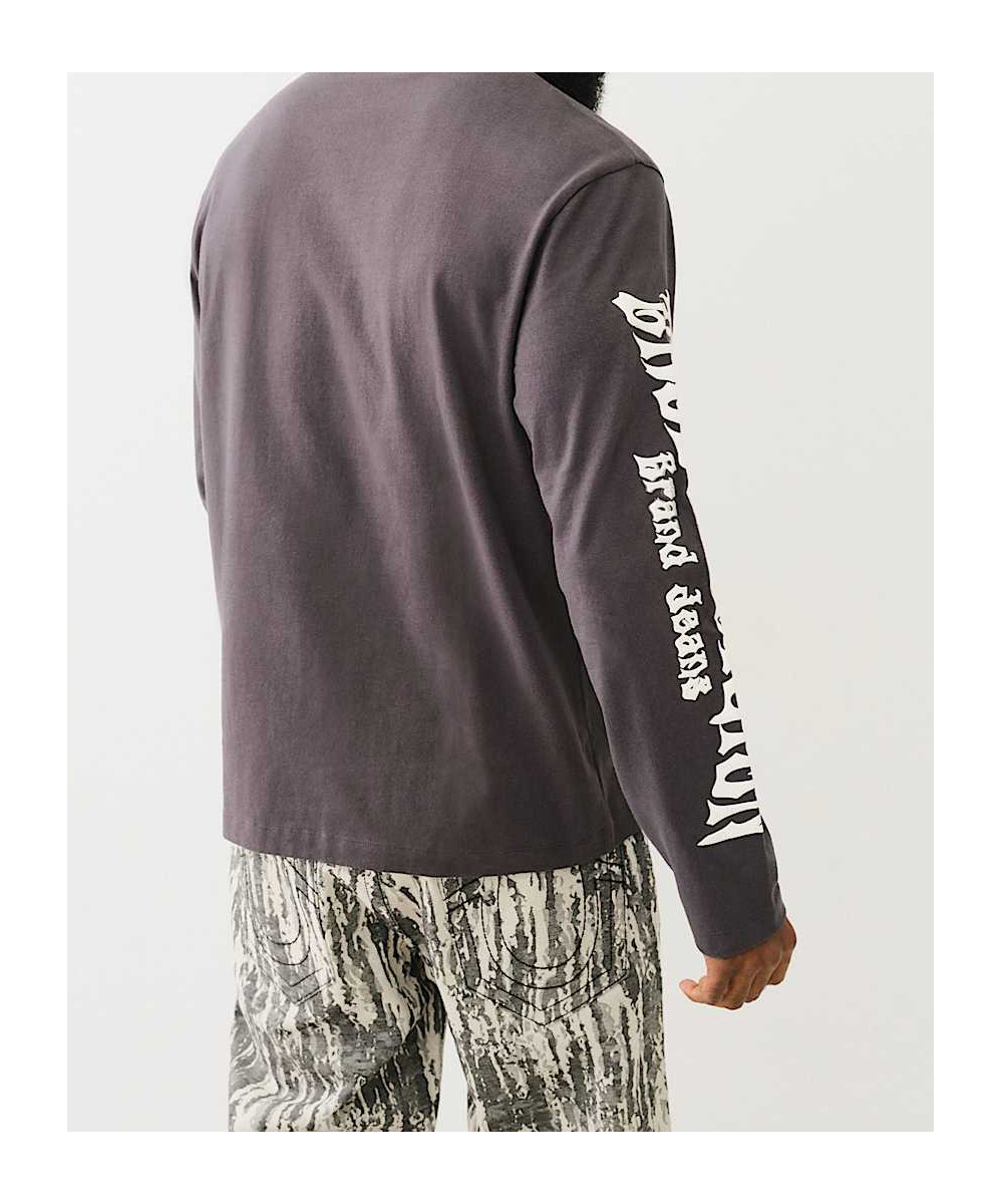 True Religion Blazing Horseshoe Long Sleeve Tee In Gray