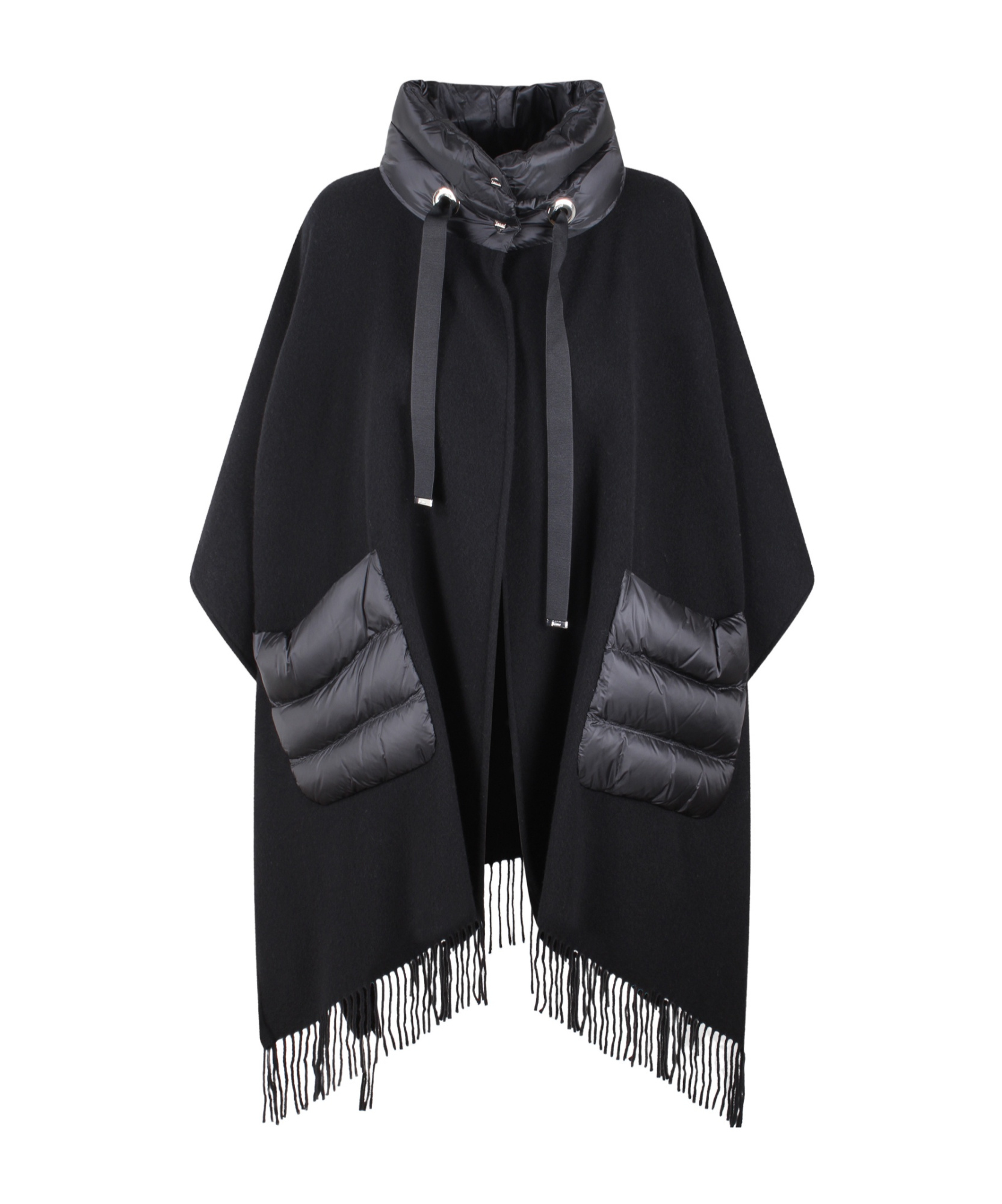 Herno Warmy Black High Neck Poncho With Patch Pockets In Wool And Nylon Woman In Black