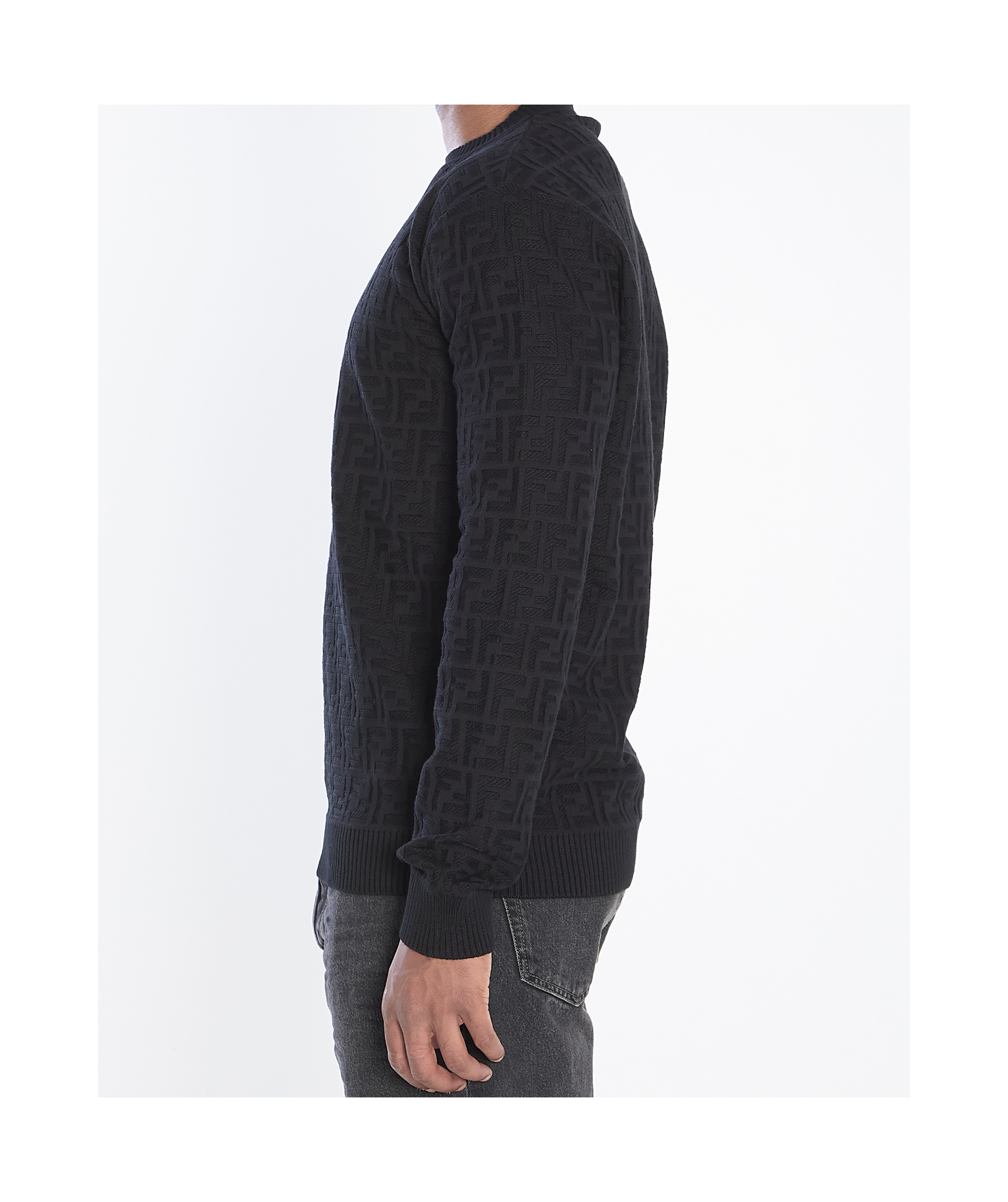 Fendi All Over Knit Round Neck Long Sleeves In Black