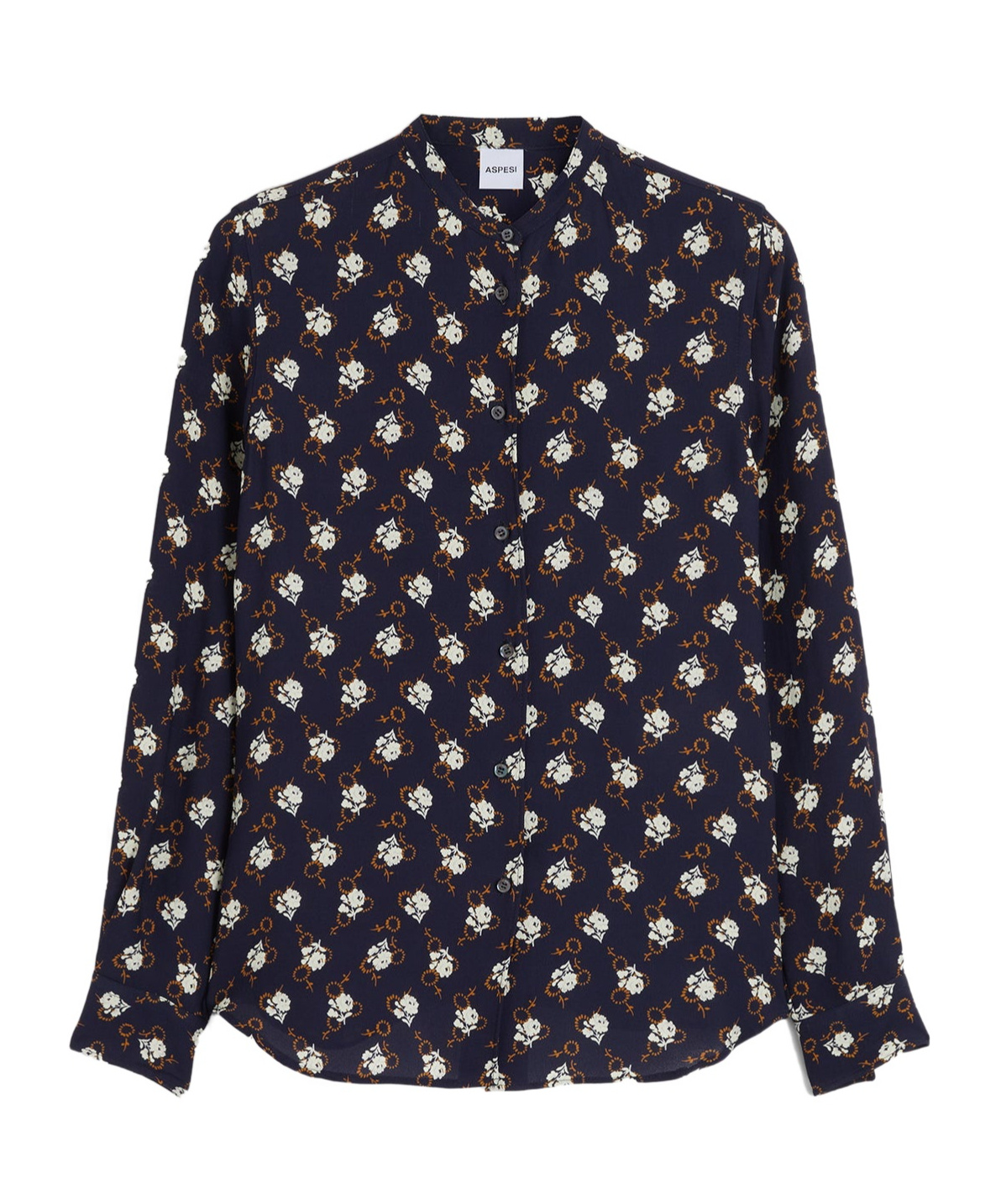 Aspesi Floral-print Viscose Crepe Blouse With Pleated Back In Black