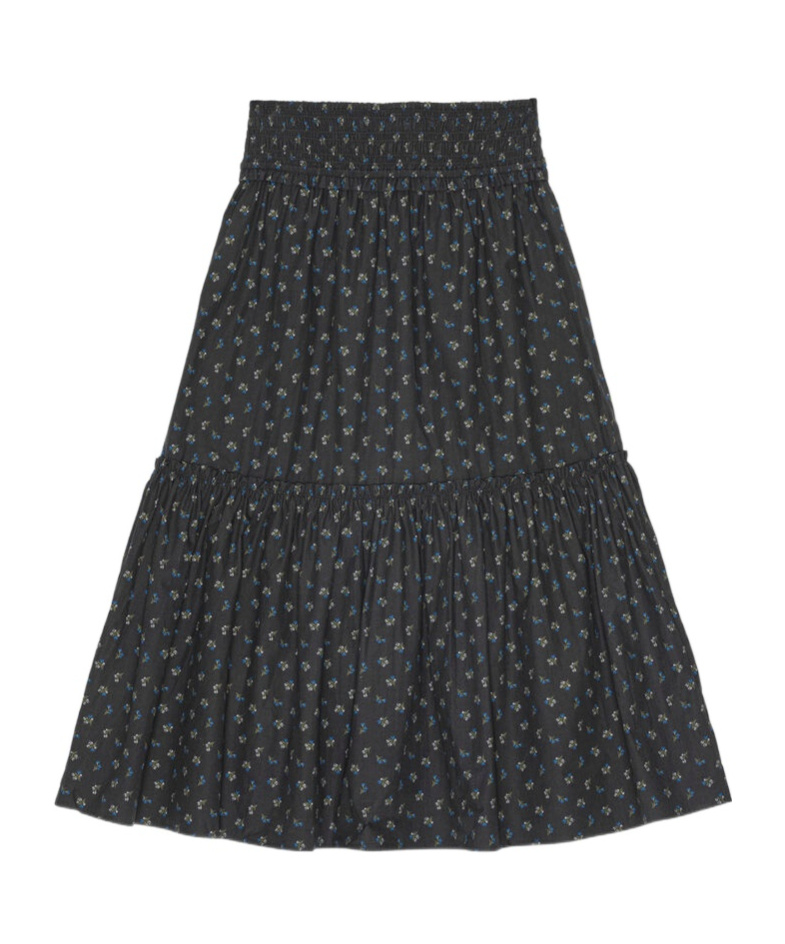 Ganni Floral-print Smock Maxi Skirt In Black