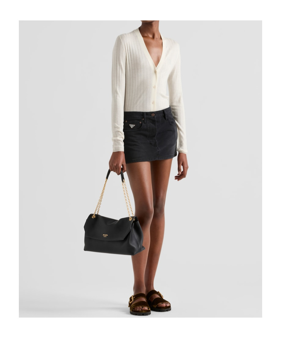 Prada V-neck Superfine Cashmere Cardigan In Nude