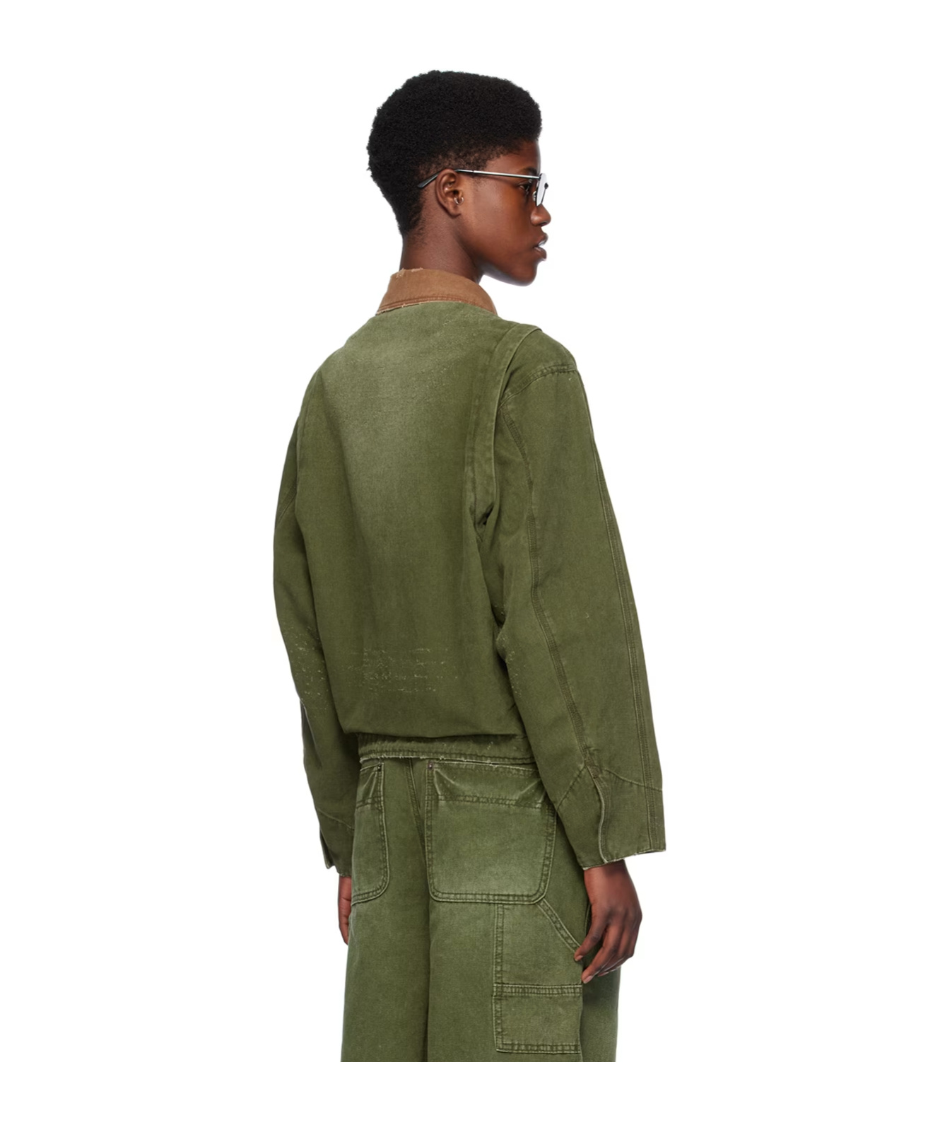 We11 Done Logo Zipper Denim Coat In Green