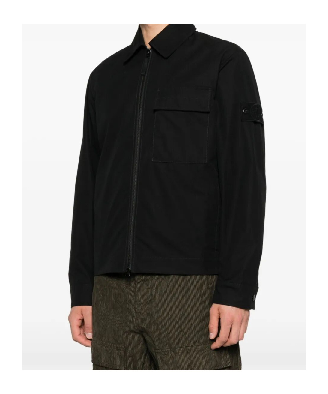 Stone Island Zipper Jacket With Chest Pocket In Black