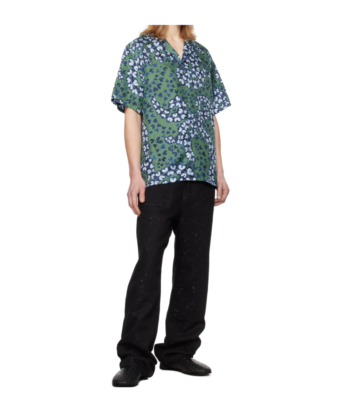 Lanvin Silk Shirt With Flower Print In Blue