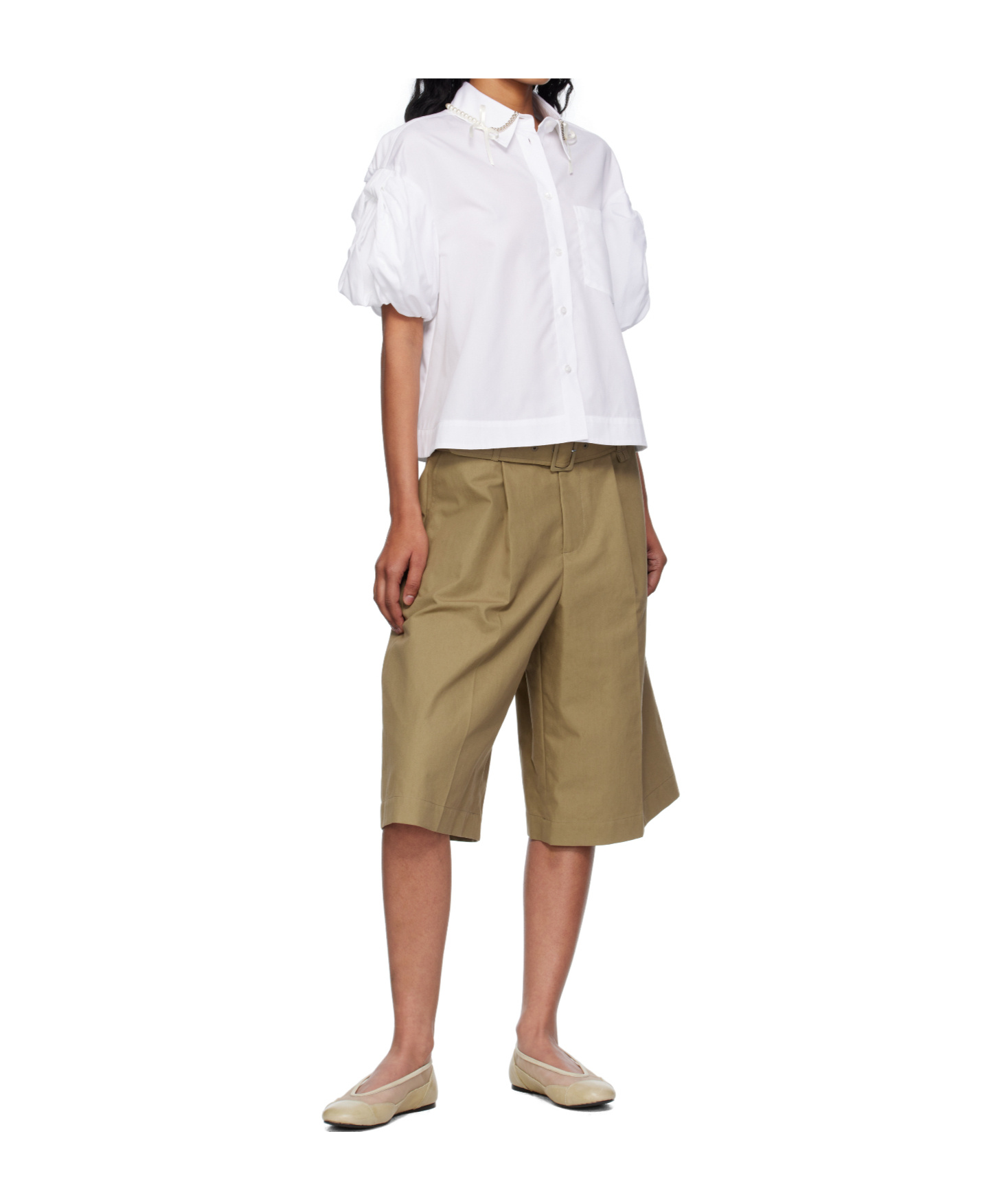 Simone Rocha Cropped Puff Bow Sleeve Shirt In White