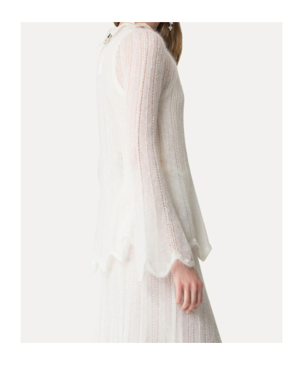 Forte Forte Pointellestitch Knit In Brushed Mohair In White