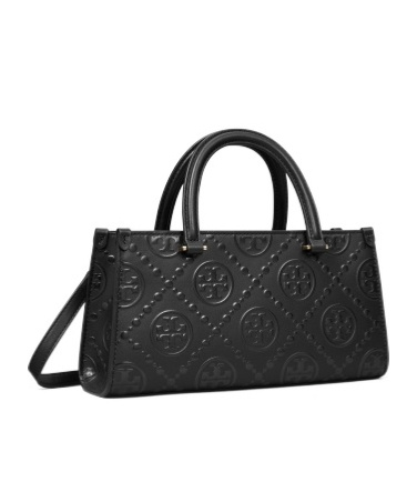 Tory Burch T Monogram Embossed Small Tote Black In Black