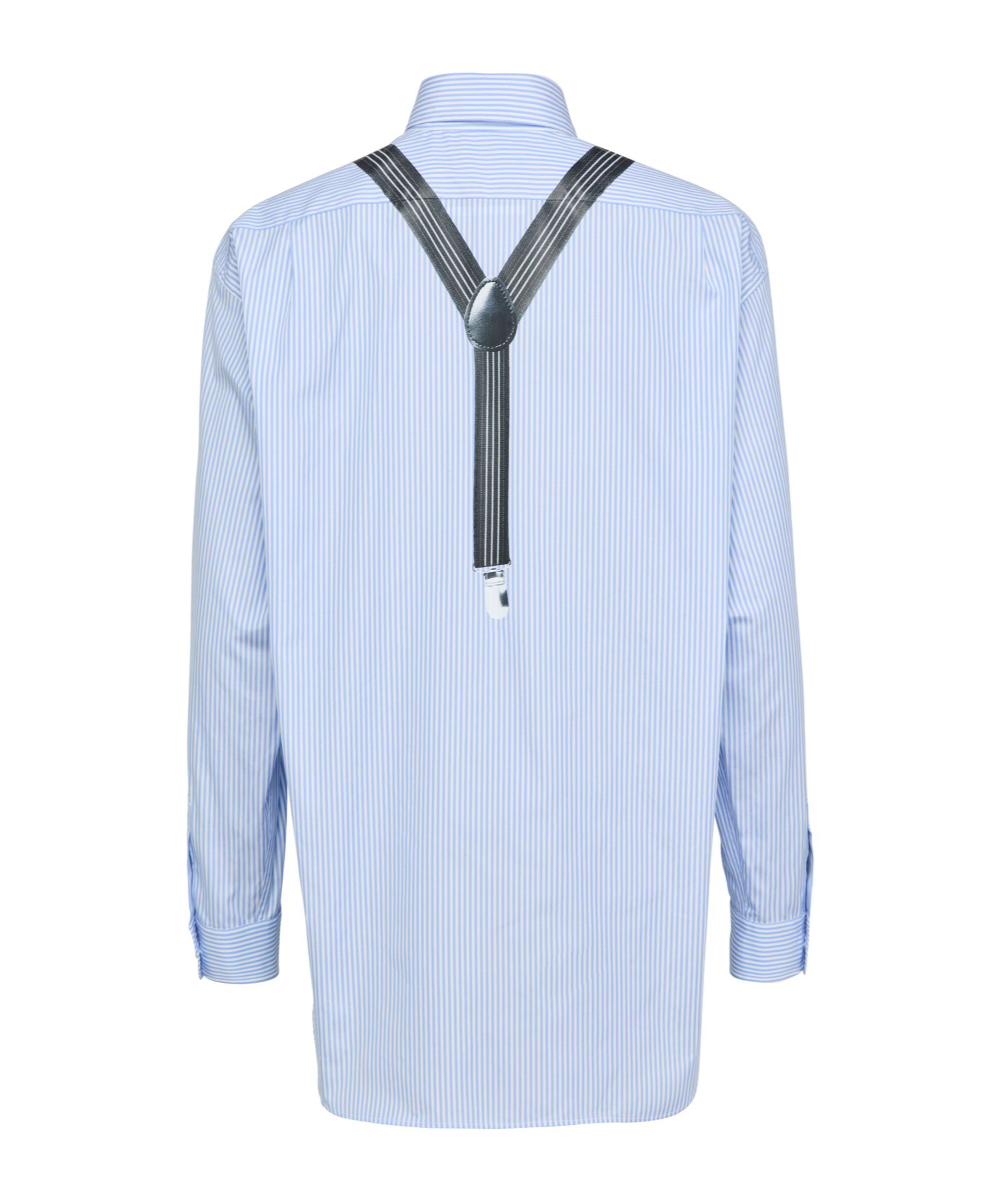 Moschino Couture Light Blue Cotton Striped Shirt With Decorative Straps In Blue