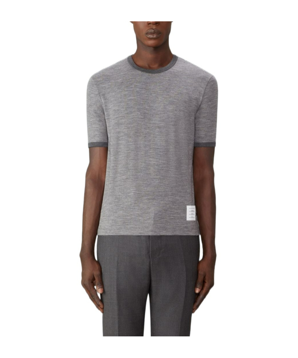 Thom Browne Ringer Stretch Wool T-shirt In Gray