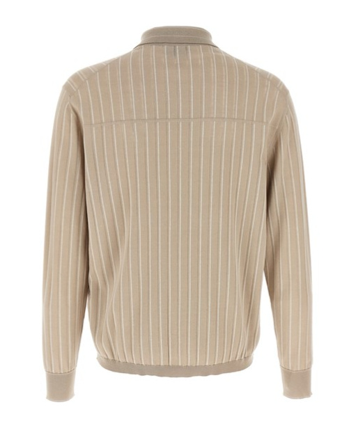 Brioni Knit Shirt With Chest Pocket And Ribbed Finish In Nude