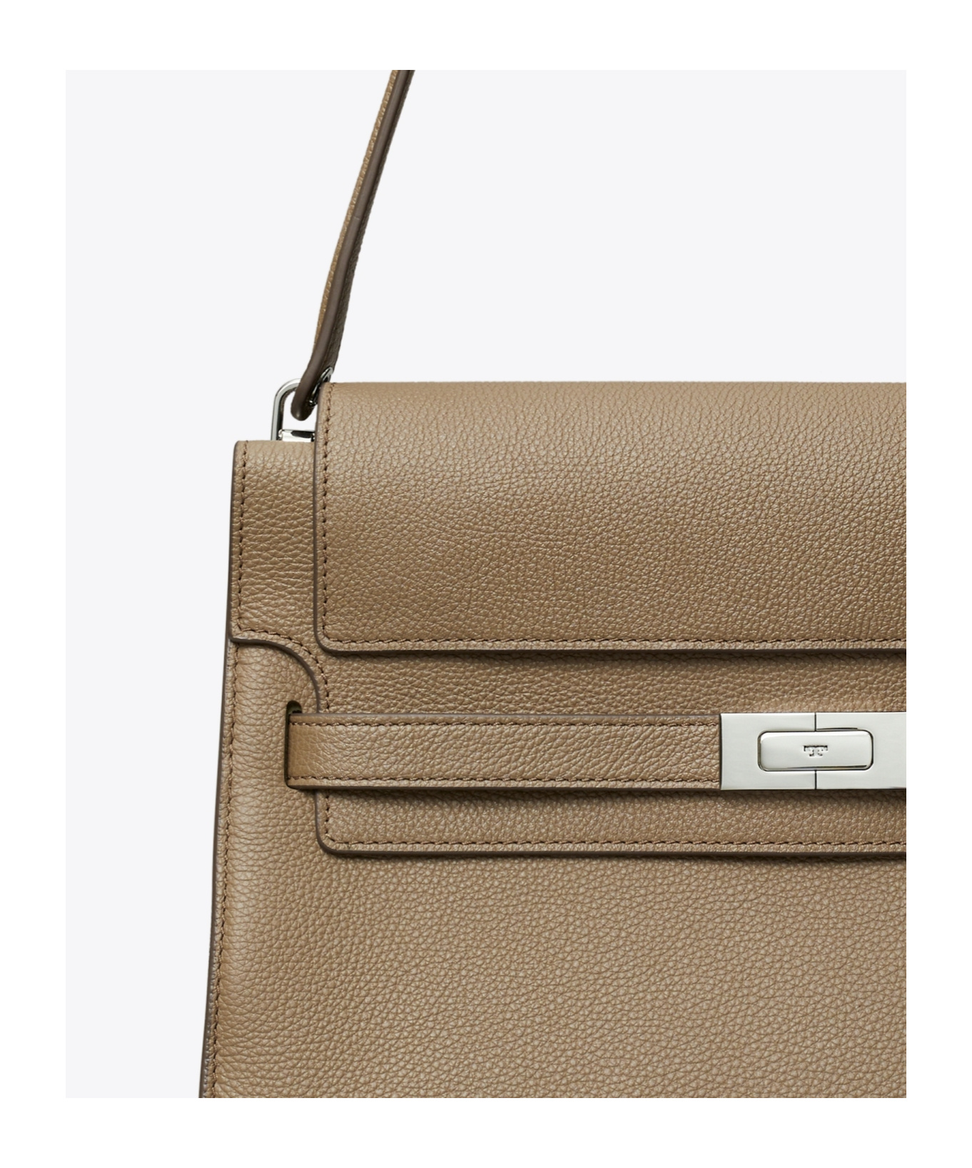 Tory Burch Lee Radziwill Pebble Leather Large Shoulder Bag In Gray