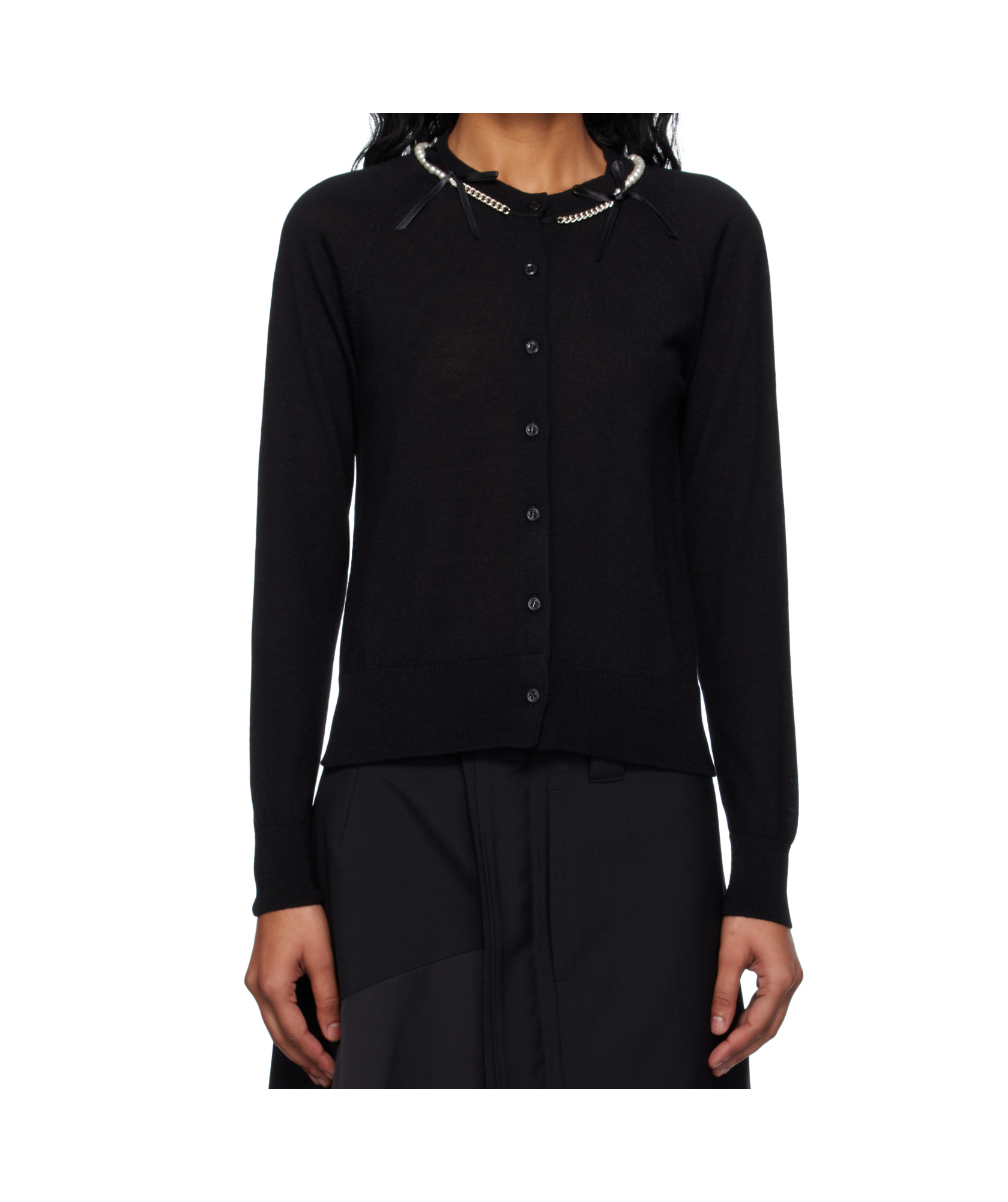 Simone Rocha Pearl  Chain Bow Cardigan In Black