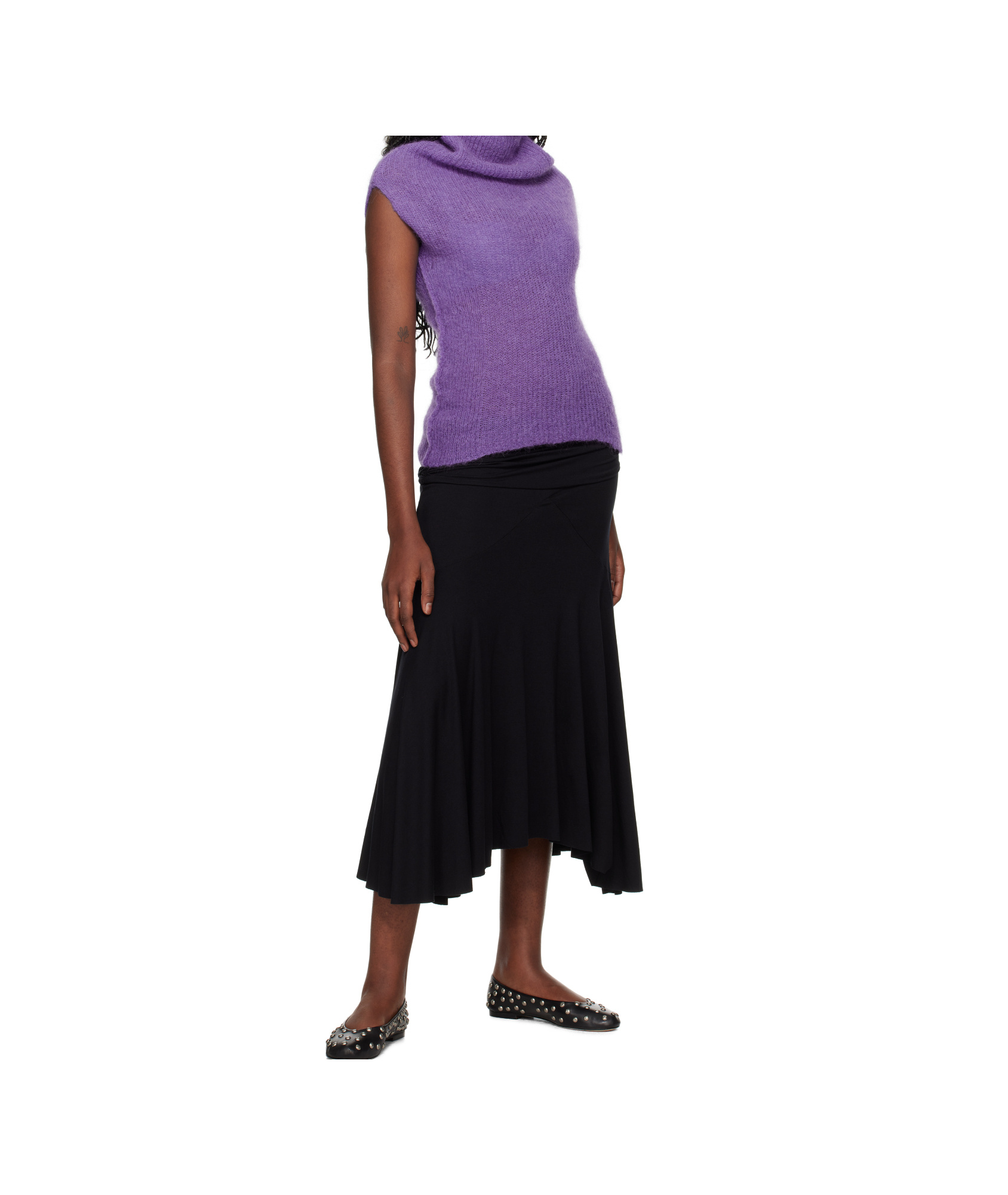 Gimaguas Fuzzy Off-shoulder Knitted Top In Purple