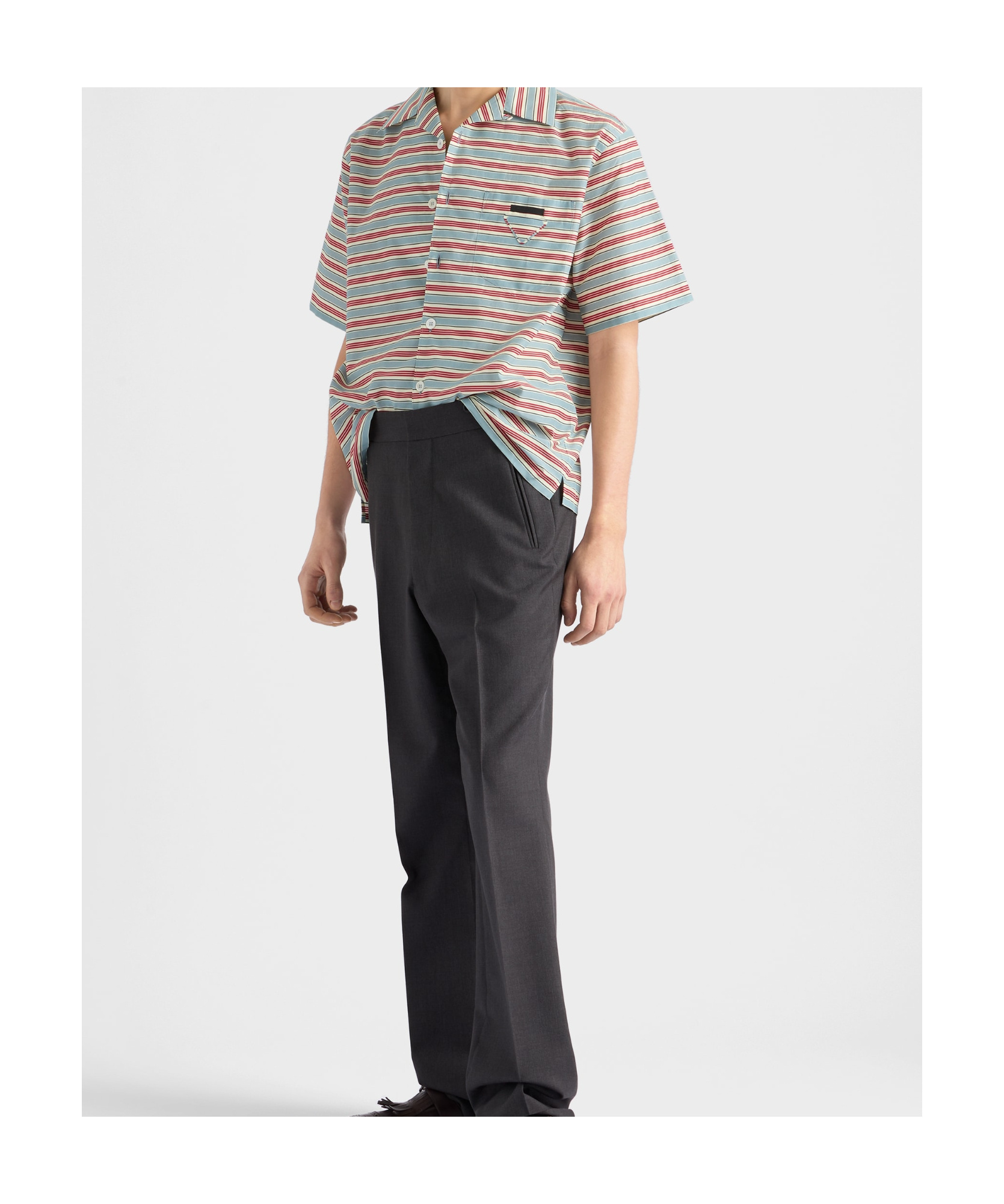 Prada Embroidered Chest Pocket Cotton Blend Shirt In Multi