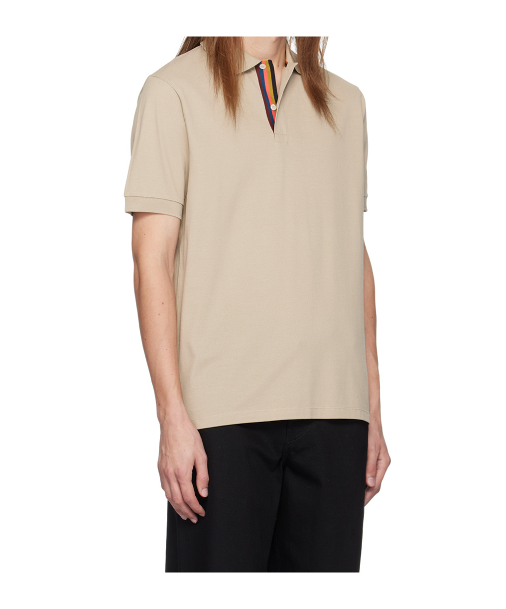 Shop Paul Smith Striped Placket Polo Shirt In Nude