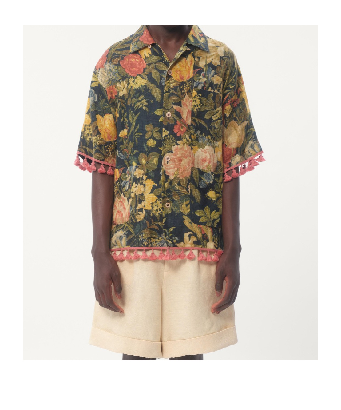Shop Valentino Linen Bowling Shirt With Apres L'hiver Print In Green