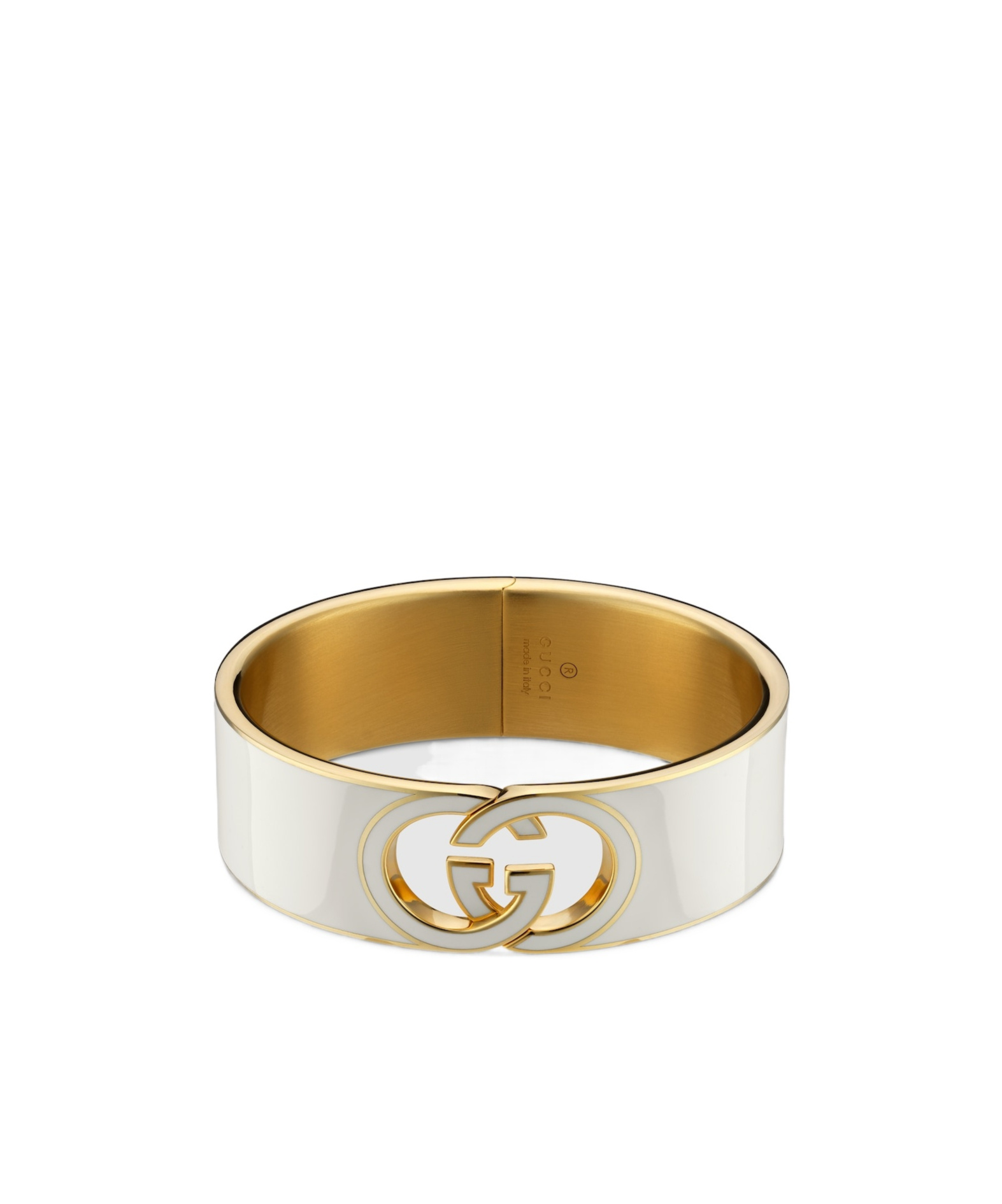 Gucci Interlocking Enamel Cuff Bracelet In White