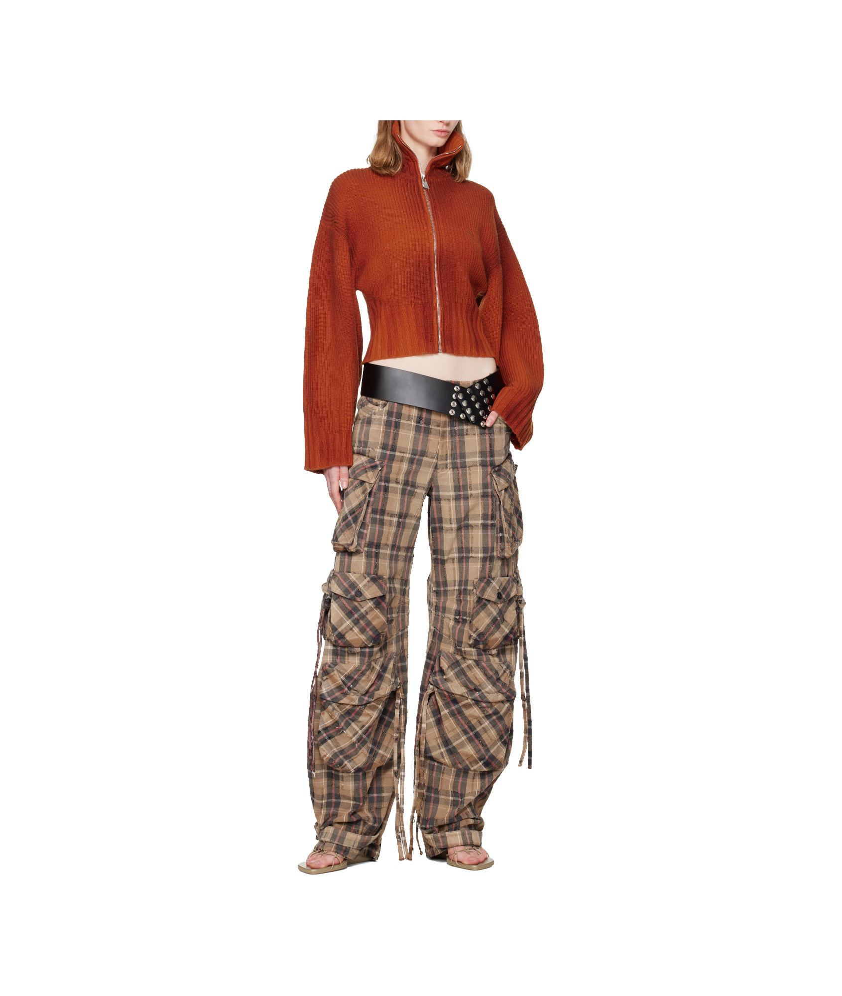 Attico Ribbed Wool And Cashmere Blend Knit Cardigan In Red